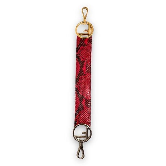 Fendi Red Snakeskin F F Logo Bag Strap with Gold & Silver Hardware  |15.5”| - Picture 5 of 12